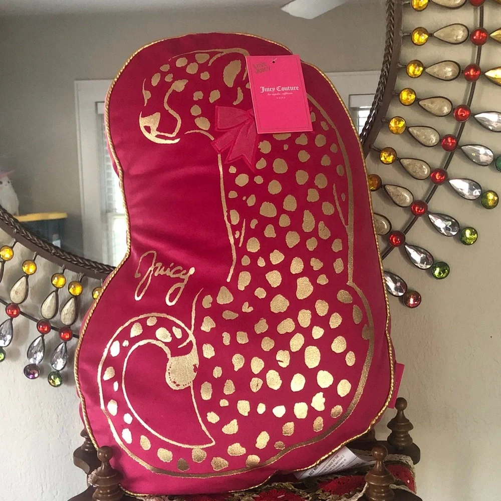 NWT Juicy Couture Hot Pink & Gold Leopard Heart Accent Pillow